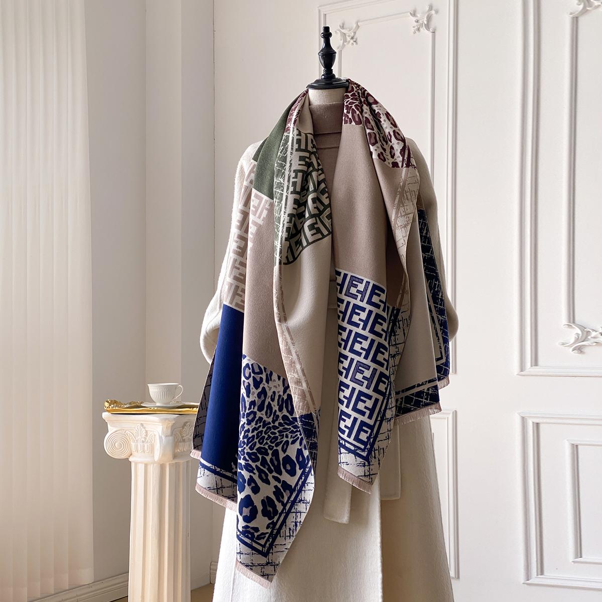 Женский шарф с леопардовым принтом, теплый шарф-шаль, простой шарф из имитации кашемира, толстая шаль, жаккардовый, модный, осенне-зимний