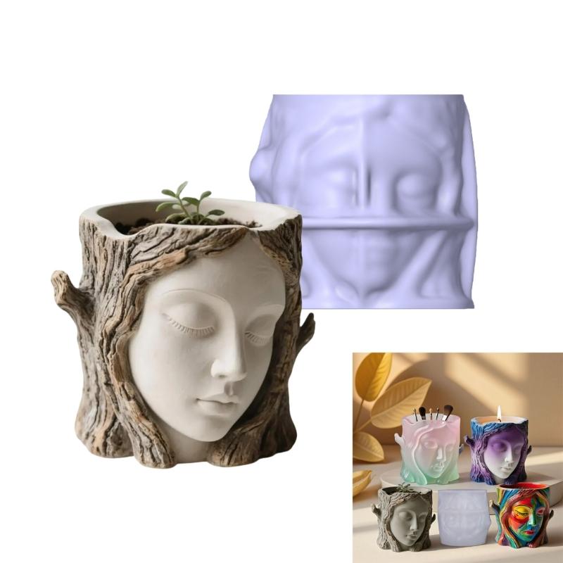 Silicone Tree Shadow Face Planter Mold With Easy Release For Handmade Resin Crafts Decorative Pots Candle Containers
