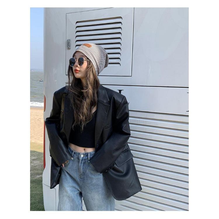 Jachetă elegantă din piele PU neagră pentru femei, jachetă de primăvară și toamnă, secțiune lungă, croială lejeră, stil stradal, jachetă