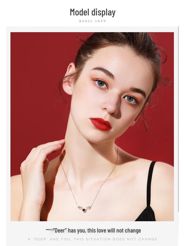 I Love You Deer Antler Necklace - 925 Sterling Silver Clavicle Chain, Japanese & Korean Fashion, TikTok Style Christmas Gift