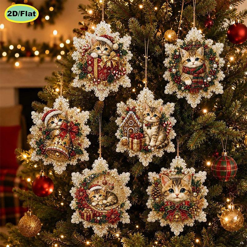 6pcs DIY Pearl Diamond Painting 2D Combination Set Animal Pattern Wooden Christmas Tree Pendant Holiday Party Artware Decoration