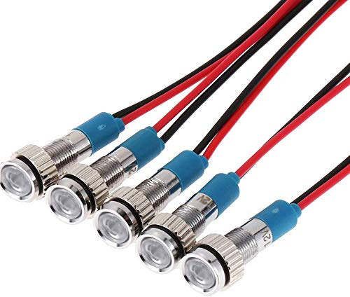 CESFONJER 5Pcs 6mm 1/4" LED Metal Indicator Light 12V Waterproof
