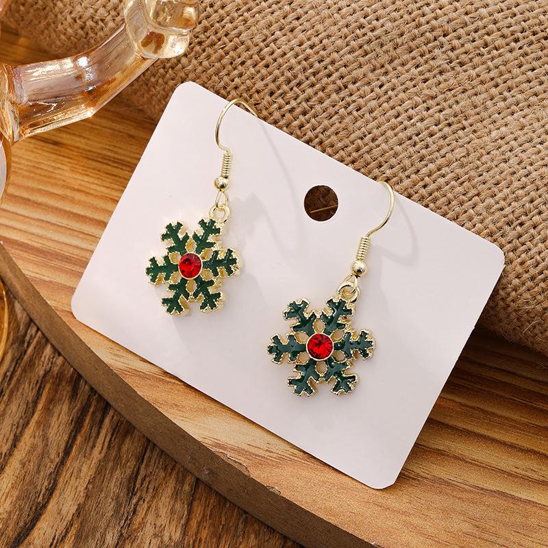 Christmas Santa Snowflake, Candy Cane, Bell, and Elk Earrings with Christmas Hat Design