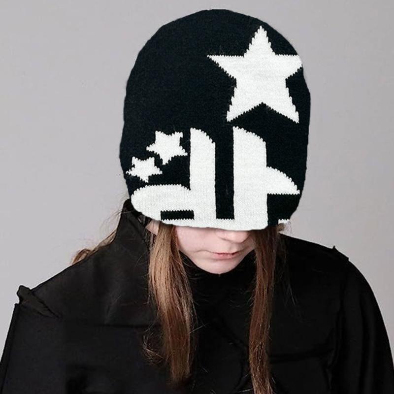 Casual Jacquard Star Hat Knit Windproof Hat for Adult Autumn Winter Cycling