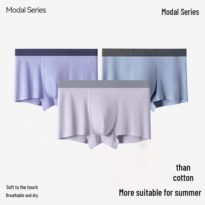 Seamless Men's Mid-Waist Modal Underwear with Breathable Antibacterial Crotch, Solid Color, Large Size