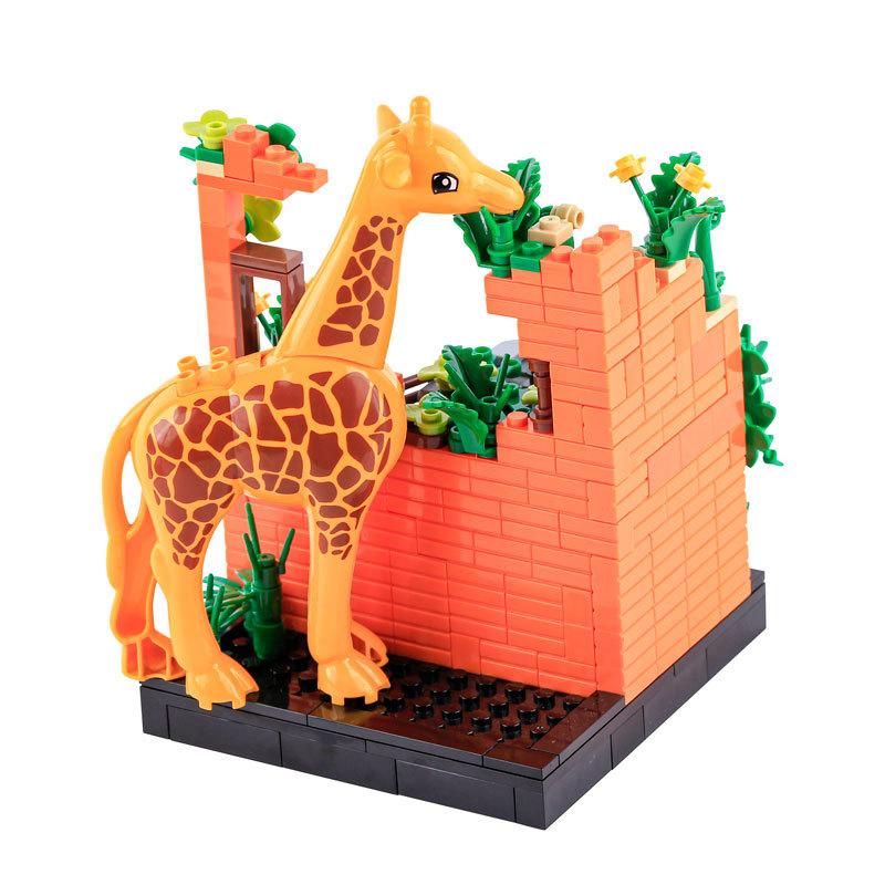 Zoo Giraffe Building Block Figurine Scene Accessories Plant Vegetable Puzzle Assembly Toy