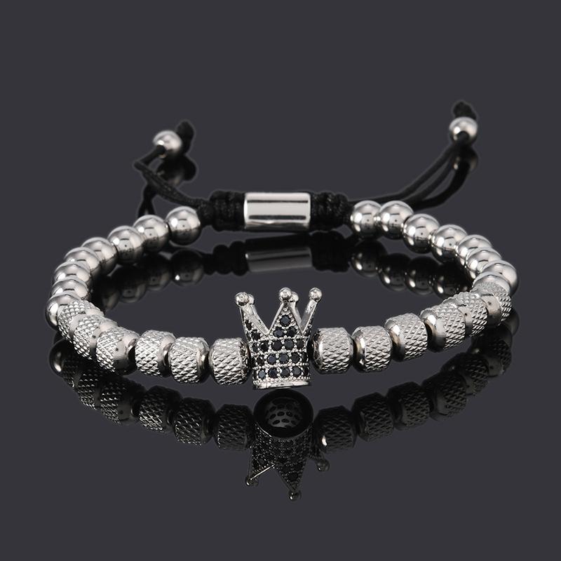 Luxury Stainless Steel Beads Royal Gold Crown Charm Man Bracelet Handmade Women Jewelry Gift