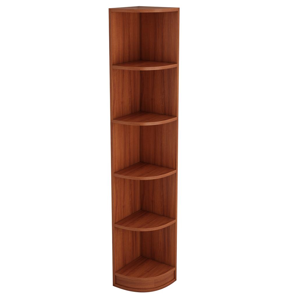 42*30*180 cm, Corner Bookshelf, Shelf, Storage Shelf, MDF Material, Five-Layer Shelf, Simple Shape, Strong Load Capacity, Walnut Wood Color.