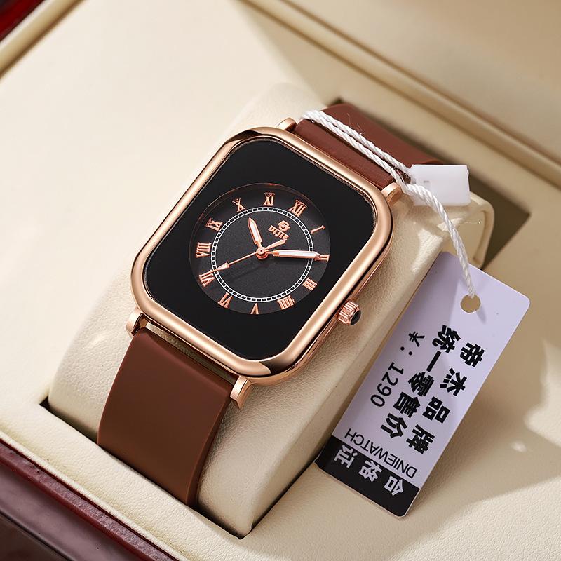 Classic Simple Retro Black Small Square Double Roman Watch High School Student Niche Mori Luminous