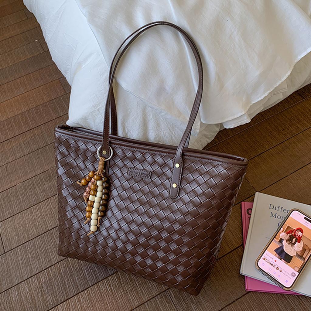 Premium commuter retro bag women's new fashion woven pattern shoulder bag large capacity portable tote bag