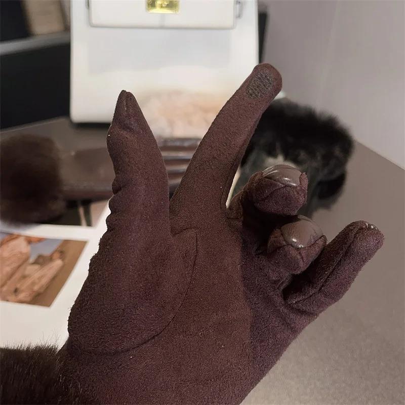 Luxury Women's PU Leather Gloves for Cold Weather Winter Warm Gloves with Soft Faux Fur Trim Cuff Thermal Lining Party Gloves