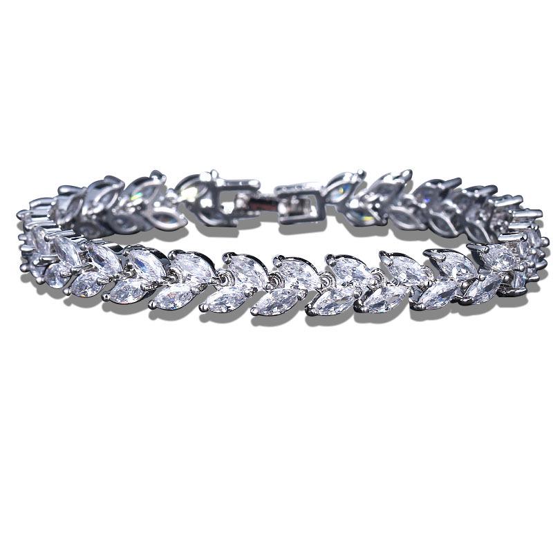 Elegant Leaf Bracelet with Diamond Accents - Zircon Women's Jewelry, European & American Fashion Style