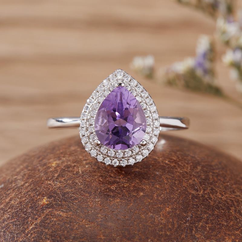 Droplet-Shaped Natural Topaz Citrine Amethyst Ring Women'S S925 Sterling Silver Colored Treasure Jewelry Index Finger Ring Earrings