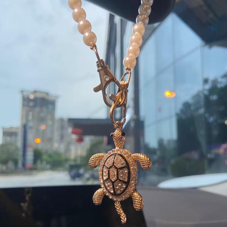 

1 шт. Страз Черепаха Автомобильное Подвесное Украшение Зеркало Заднего Вида Золото Серебро Металлическая Брелок Жемчужная Цепочка Подвеска для Сумки