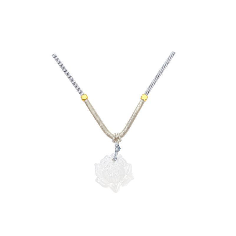 Zen Lotus Necklace: Retro Chinese Style Imitation Chalcedony Clavicle Chain with Braided Design
