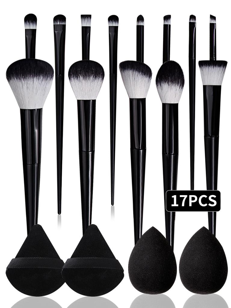 Black 17PCS Makeup Tool Set, 13PCS Makeup Brush Set, 4PCS Makeup Sponge, Beauty Egg, Dry and Wet Dual-purpose Sponge Powder Puff