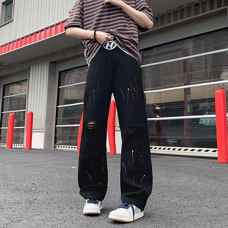 JYL Мужские Джинсы Уличный Стиль Боковая Молния Разрез Клеш Винтажные Американский Повседневный Деним S