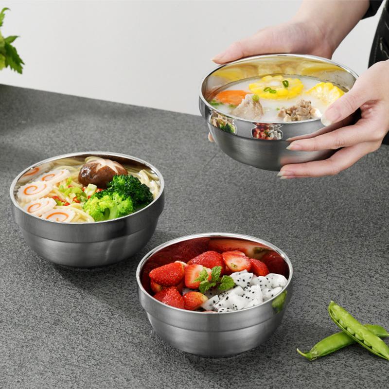 8 Size Stainless Steel Rice Soup Fruit Salad Bowl Snack Bowls Silver Tableware For Home Kitchen Food Container Accessories