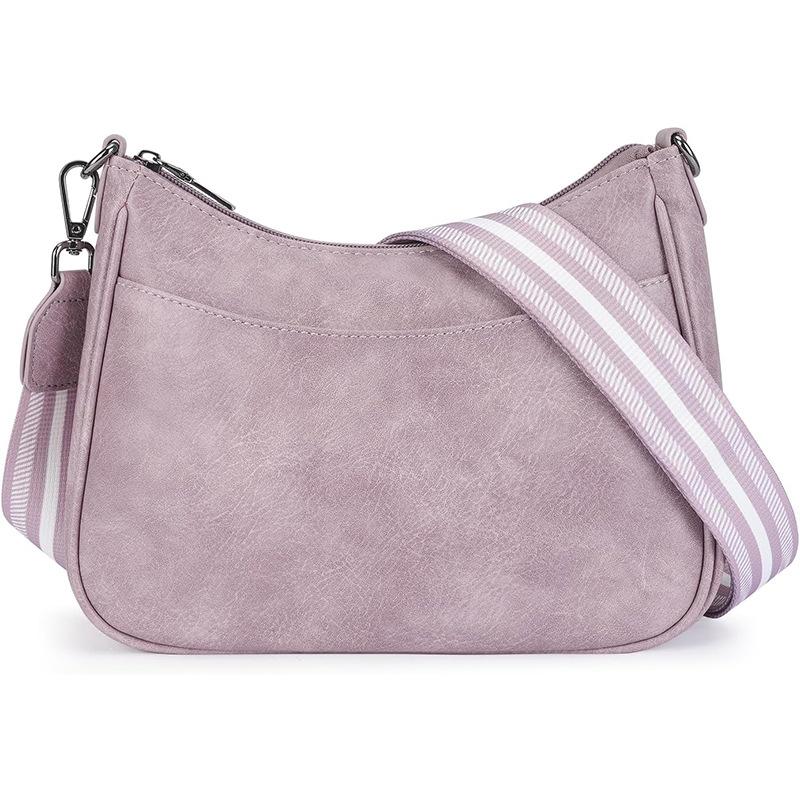 New women's retro PU shoulder bag solid color crescent bag webbing adjustable length messenger bag versatile shoulder bag