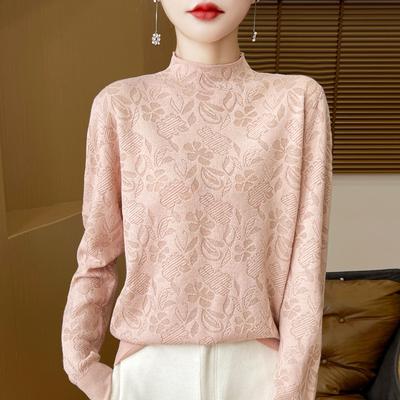 Maglioni da donna casual alla moda per autunno inverno, con stampa floreale, manica lunga, dolcevita a metà
