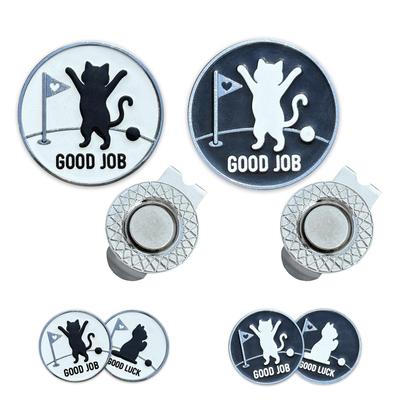 Arena Leo Golf Ball Marker with Magnetic Hat Cap Clip, Cat Design, Reversible Double-Sided Green Marker, Set of 2 (1 White + 1 Black)