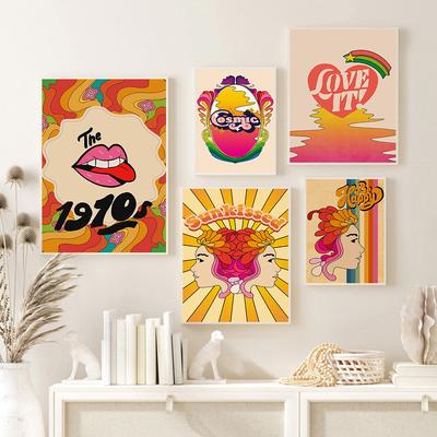Jaren 70 Kleurrijk Bloemen Regenboog Trippy Hippie Muurkunst Poster Print Retro Flower Child Stijl Canvas Schilderij Woonkamer Huisdecoratie