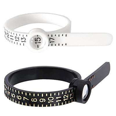 Black/White Color Size Ring Ruler Ring Measuring Tape Ring Measuring Tool Annular Coil Finger Size Filter with Magnifying Glass