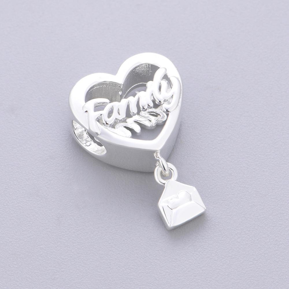 Eco-Friendly Copper Heart Family Love Pendant Bead Bracelet DIY Accessory