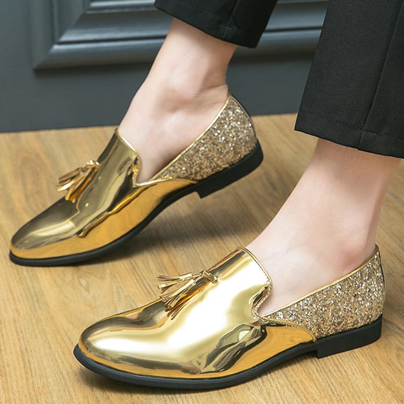 

Модная Роскошная Дизайнерская Мужская Обувь с Золотыми Пайетками и Кисточками из Лакированной Кожи, Повседневная, Формальная, для Свадьбы, Выпускного Вечера, Обувь для Дома, Zapatos Hombre 38