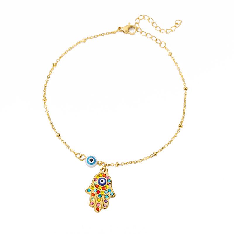 Women’s Colorful Demon Eye & Irregular Pearl Anklet: European & American Style, Personalized Design