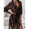 Women's Summer Dress Long Sleeve V-neck Side Slit Printed Long Dress