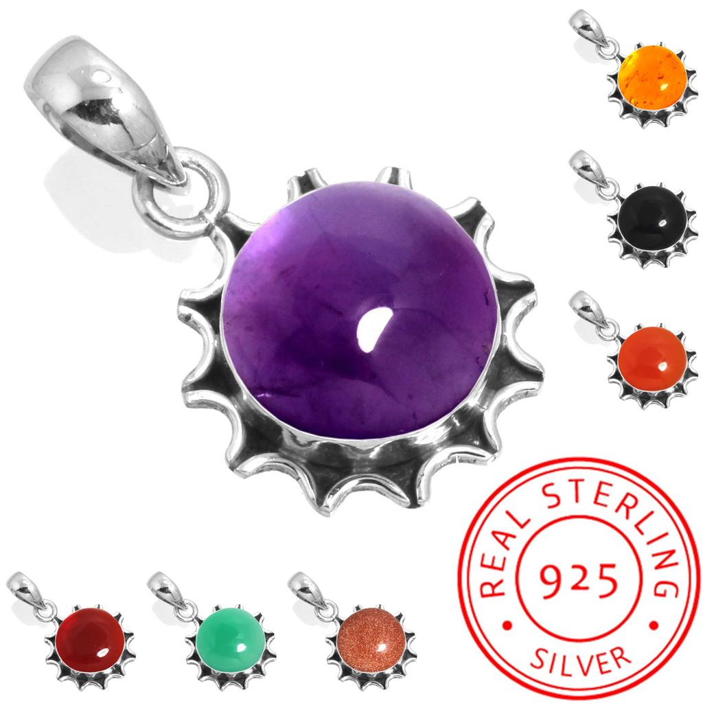 925 Sterling Silver Pendant Women Gemstone Handmade Jewelry Thanksgiving Gift Amber Amethyst Black Onyx Carnelian Garnet Quartz Green Onyx Gold Stone