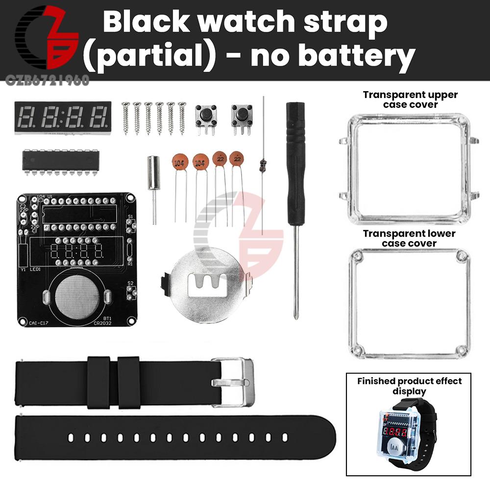 LED Watch Kit Transparent Creative Single Chip Microcomputer Digital Display Tube Clock Accessories DIY Electronic Watch Parts чёрный