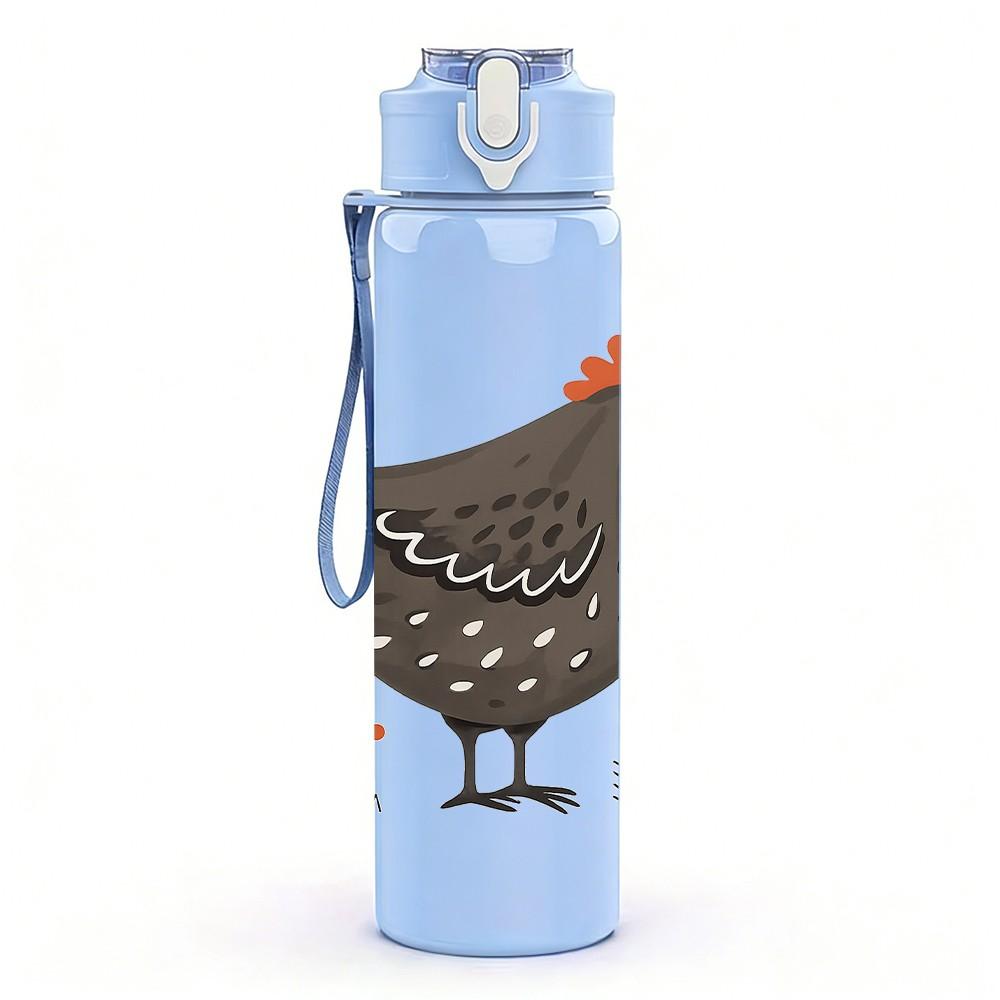 1PC Farm Hen Chicken Illustration 750ml Color Plastic Sports Water Bottle Leakproof Flip Straw Lid Suitable for Sports Office Home Use