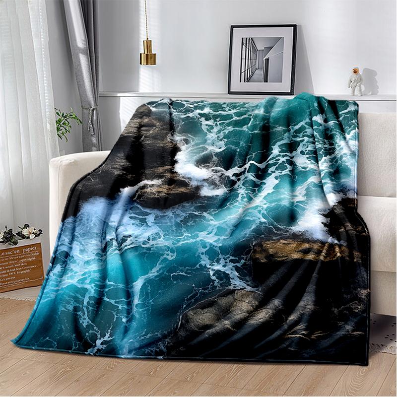 2025 New Style Sea Water Beach Reef 3D Nature Scenery Blanket,Soft Throw Blanket for Home Bedroom Bed Sofa Travel Picnic Cover