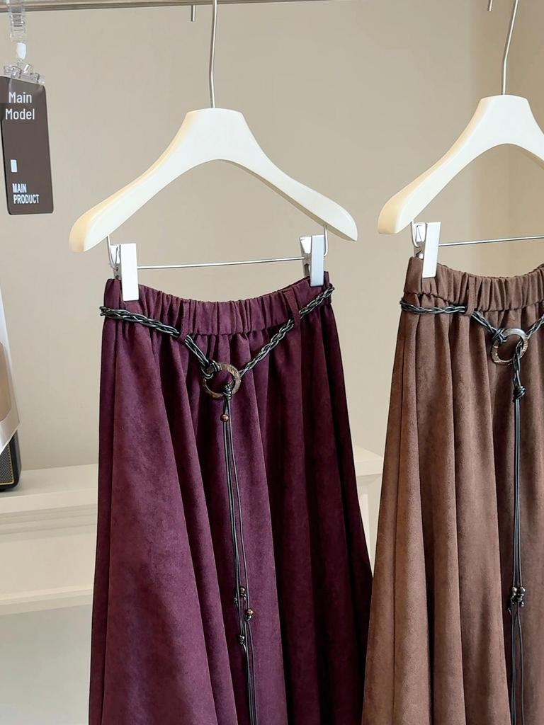 Autumn 2025 Retro Suede A-line Mid-length Skirt: High Waist, Irregular Hem, Versatile & Slimming for Women