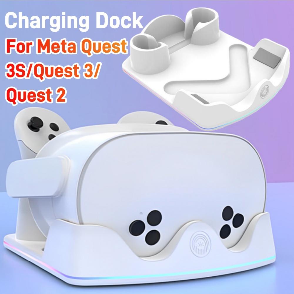 Charging Dock For Meta Quest 3S VR Headest Organizer Base Fast Charging Station RGB Light Charger Dock For Oculus Quest3/Quest 2