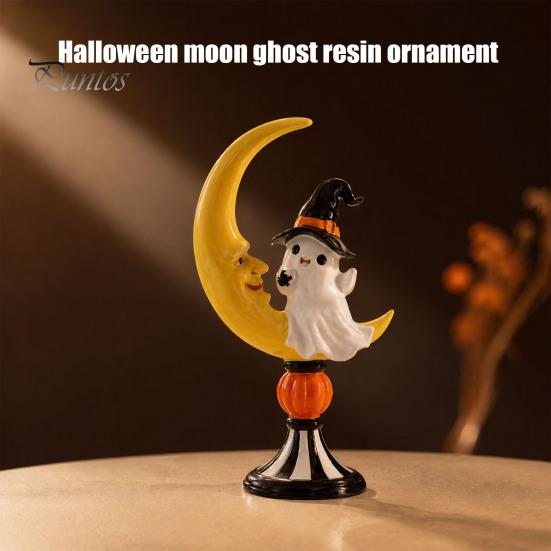 Quirky Window Display Props Halloween Ghost And Moon Resin Ornaments, Cute Spooky Tabletop Figurine, Durable Fall Home Ornaments Statue with