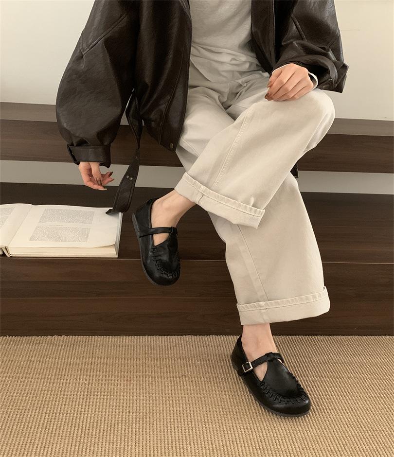 Retro square head Mary Jane shoes women's 2025 autumn new versatile soft sole suede low heel square head single shoes lazy shoes