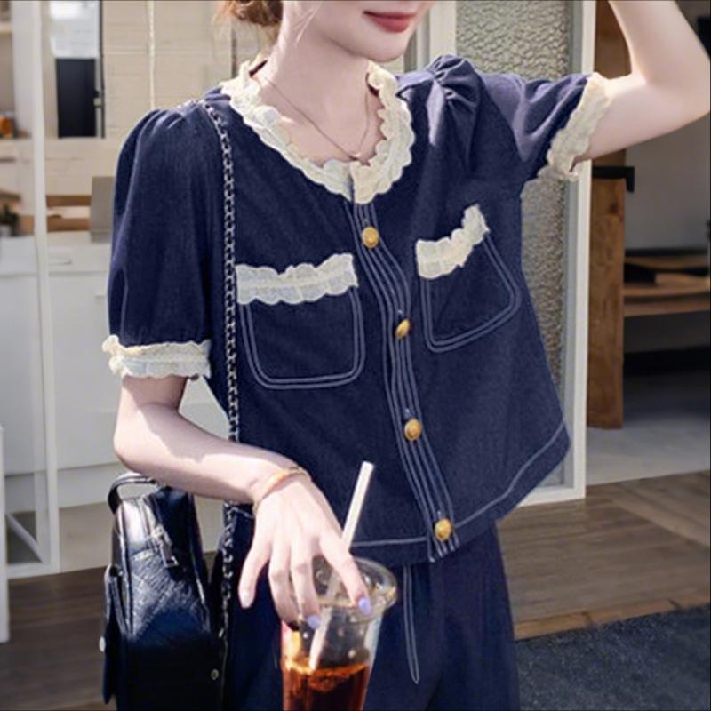 

ZANZEA Женская блузка с кружевной вставкой, круглым вырезом, повседневная, с рукавом до локтя M