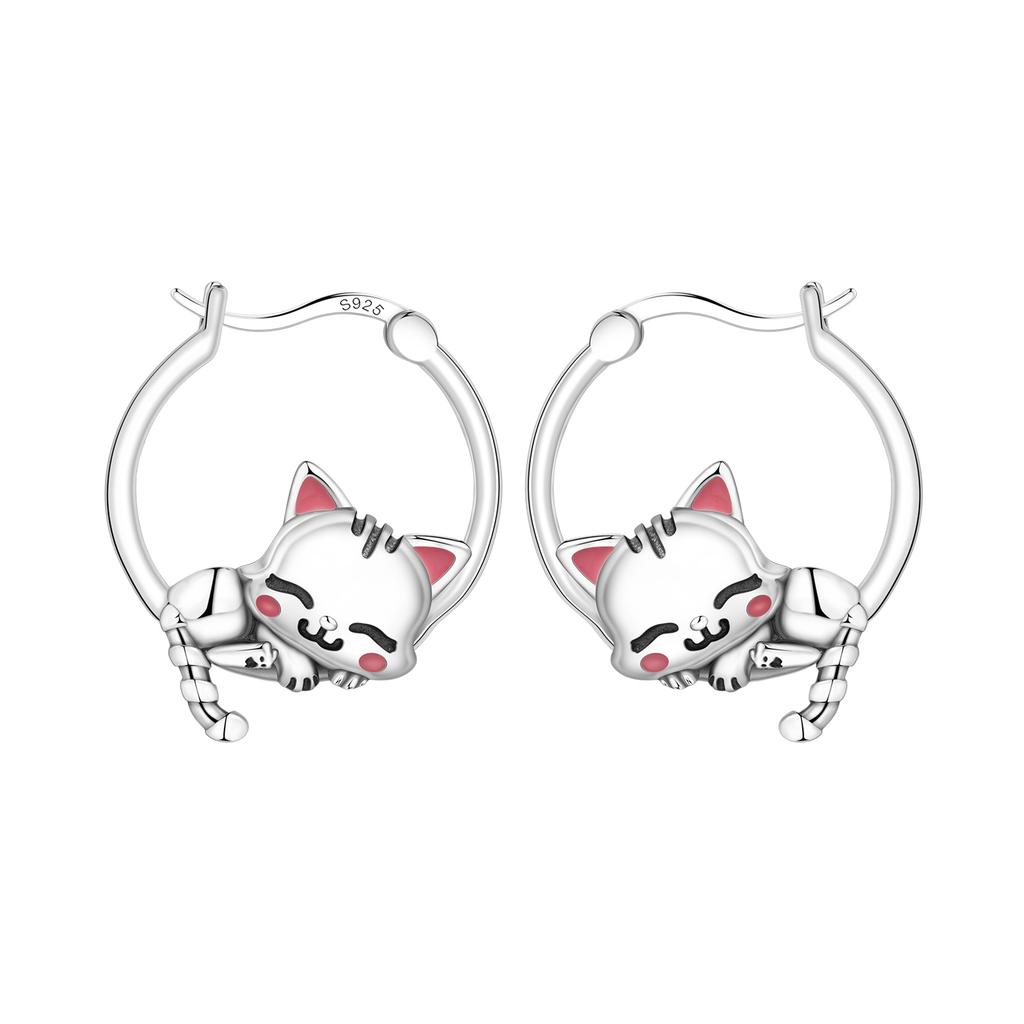 Orstarry 925 Silber Creolen Damen Schmuck Funkelnde Katzen Hunde Tier Ohrstecker Hochzeitsjubiläum Geschenk