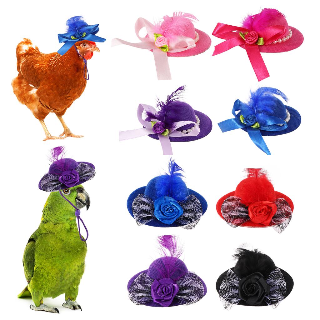 Chicken Hats For Hen Small Funny Chicken Accessories Feather Top Hat Rooster Duck Parrot Hamster Poultry Stylish Show Costum 1Pc