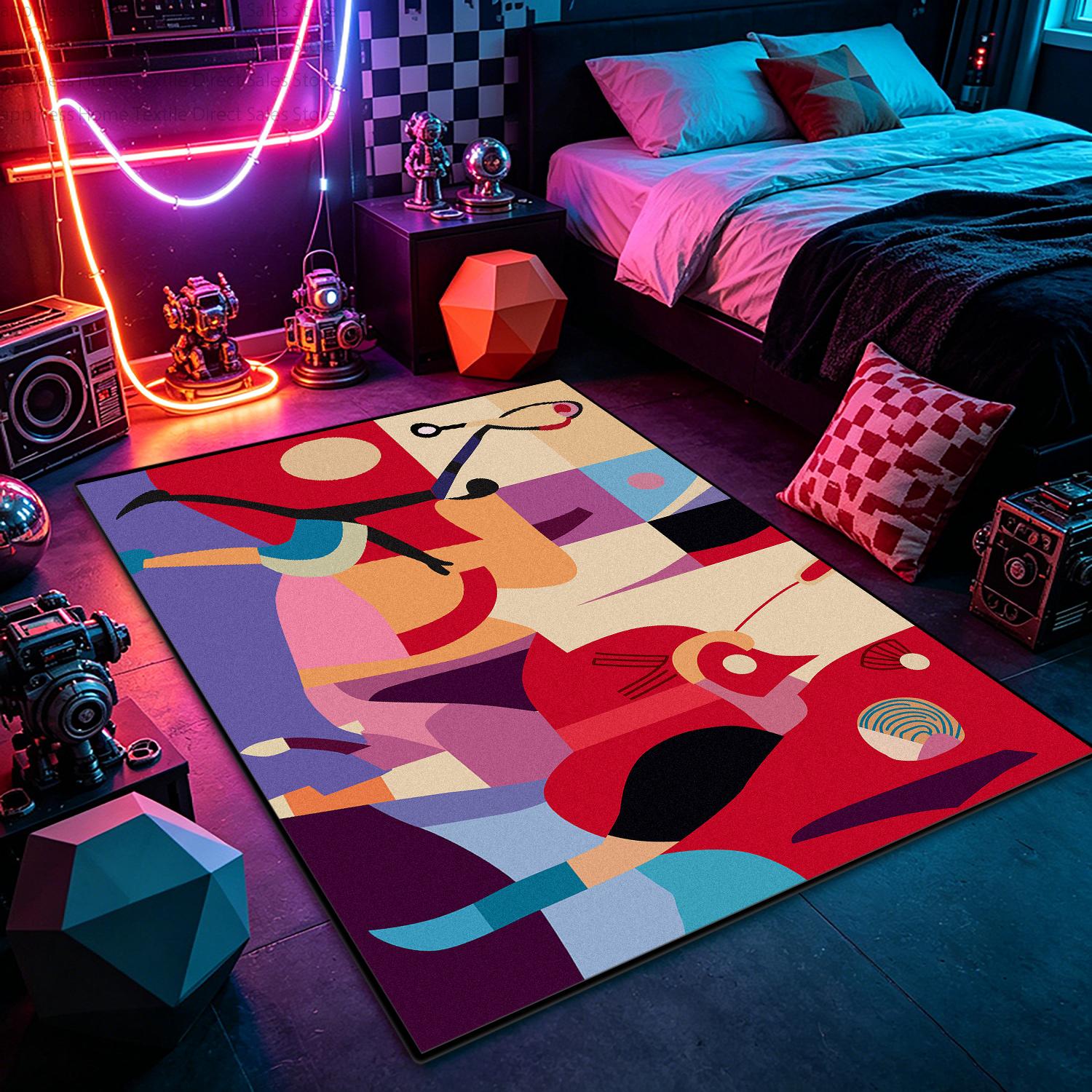 

Modern Cyber Style Bedroom Bedside Mat Machine Washable Short Velvet Large Parlor Geometric Rug Kitchen Soft Non-slip Carpet 60x90cm