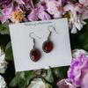 Temperament Gothic Geometric Oval Lacework Deep Red Glass Crystal Dangle Earrings for Women Halloween Charm Retro Jewelry Gifts