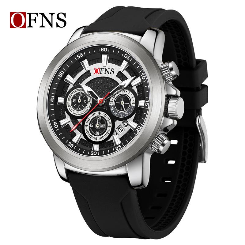 OFNS Men s Waterproof Casual Watch - Trendy Chronograph with Multi-Function Calendar and Sporty Quartz Design.