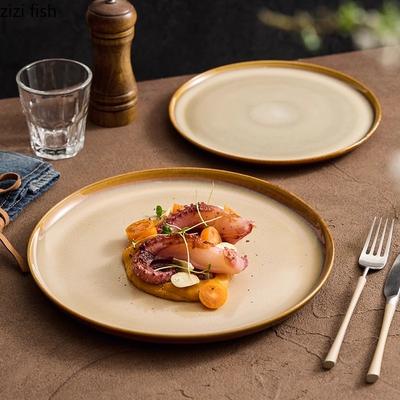 Oven Veranderingen Keramisch Bruin Plat Bord Retro Dessert Taartbord Steakbord Sashimi Sushi Borden Restaurant Creatief Tafelgerei