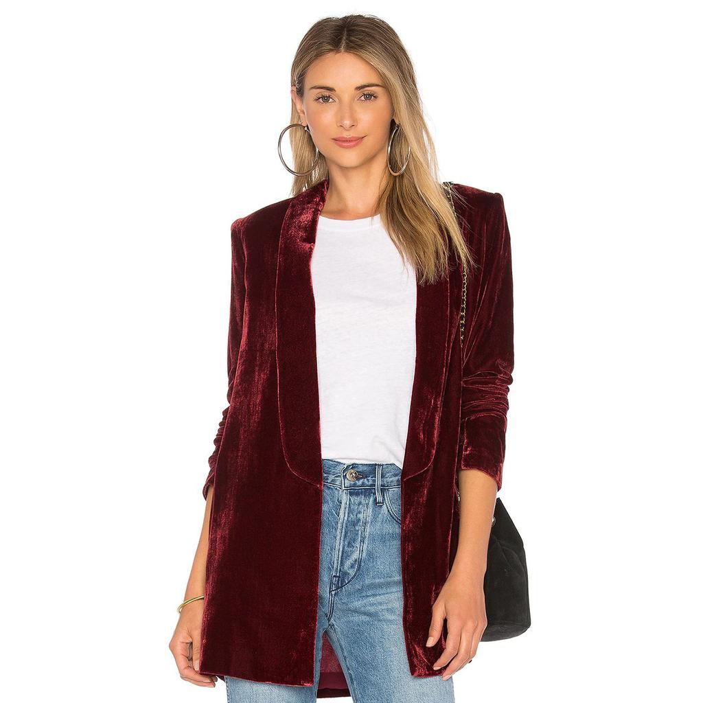 Velvet Blazers For Women Solid Open Front Lapel Cardigan Coat Long Sleeve Fall Winter Office Work Suit Jacket