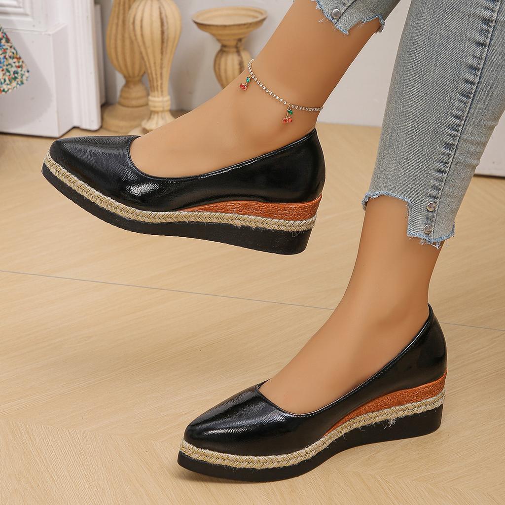 Fashion Women's casual wedge heels retro thick-soled shallow-mouth women's shoes deep-mouth office shoes 2025 new