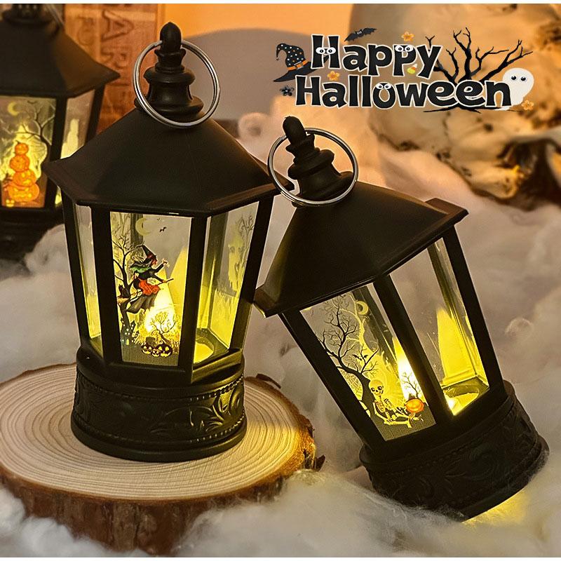 Halloween Led Candle Lantern Vintage Witch Castle Pumpkin Ghost Pagoda Wind Lantern Hanging Indoor Outdoor Party Decor Supplies
