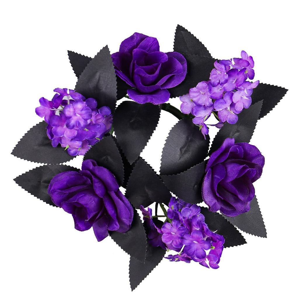Halloween Purple Rose Candle Wreath, Decorative Artificial Flower Vine Ring, Desktop Decoration Atmosphere Decoration Props